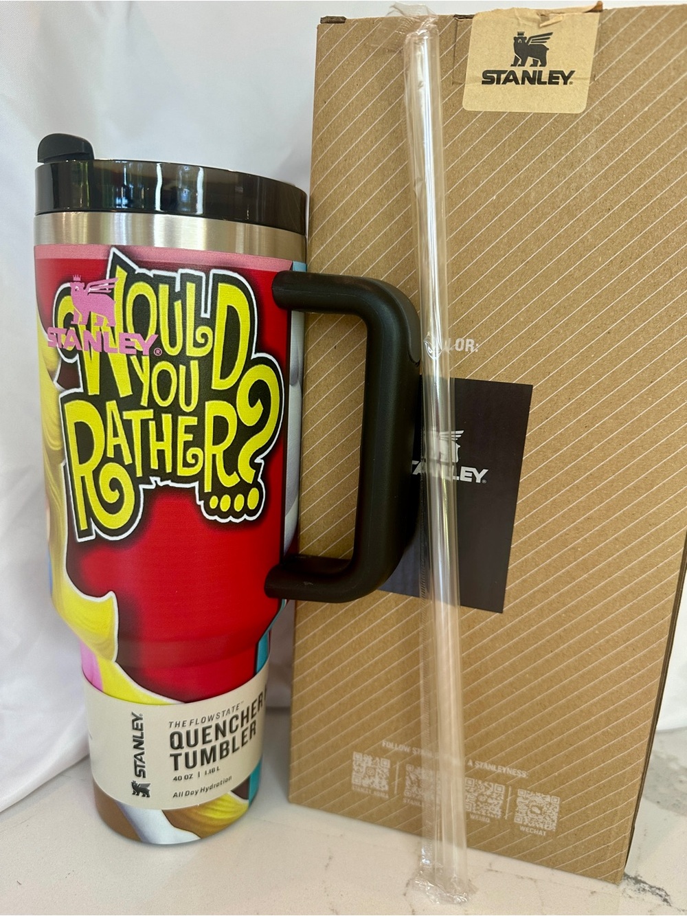 Mario & Princess Peach Stanley 40oz Tumbler Gamer Cup “Would You Rather?” NWT